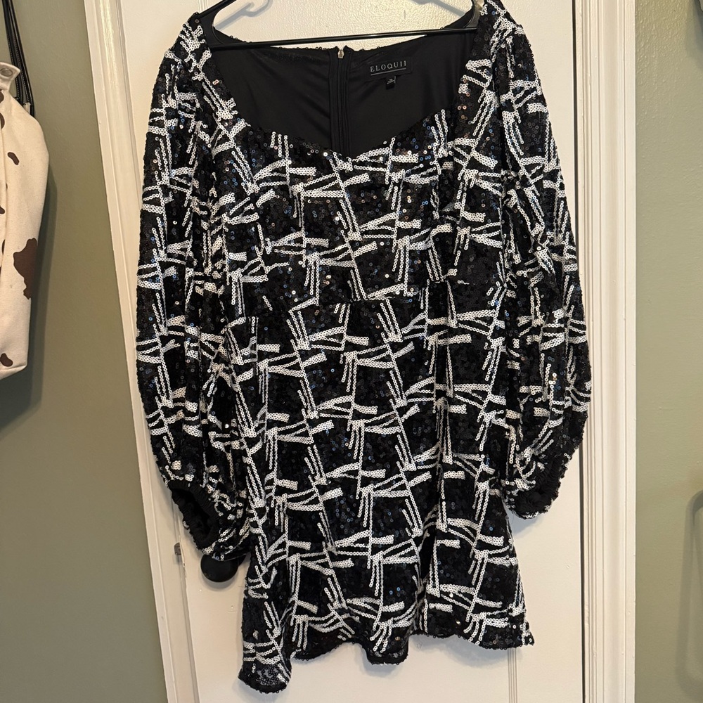 Eloquii Black and White Sequin Dress